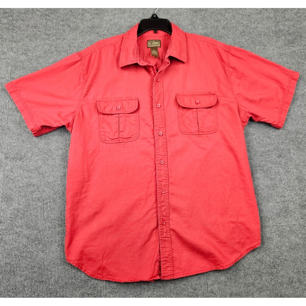 Schmidt Workwear Mens XL Red Short Sleeve Button Down Cotton Utility Shirt